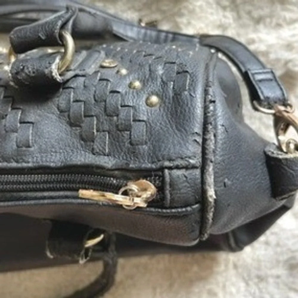 Betty Boop Black Woven Faux Leather Studded Satchel Crossbody Bag Y2K Retro